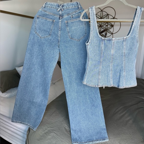 Nasty Gal Denim Corset and Baggy Jeans Set Womens 4 Loose Fit Y2K Baddie jnco - Picture 2 of 11